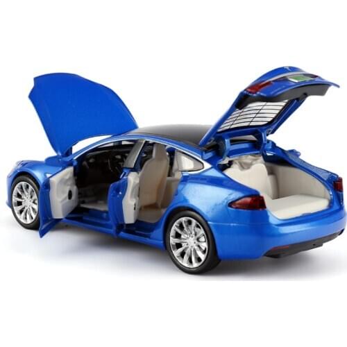 1/32 Alloy Tesla Model S Saloon Toy Vehicle Simulation Sound Light Pull Back Toys Car For Children Kids Gift blue car
