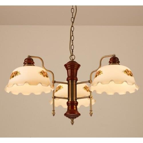 New Chinese retro lotus glass chandeliers lights pastoral country vintage literary artistic wood luxury hanging lamps fixtures