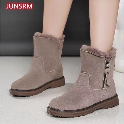 2021 Winter New Womens Snow Boots Cotton Shoes With Plush Round Head Fashion Thick Bottom Middle Heel Short Boots Chaussure
