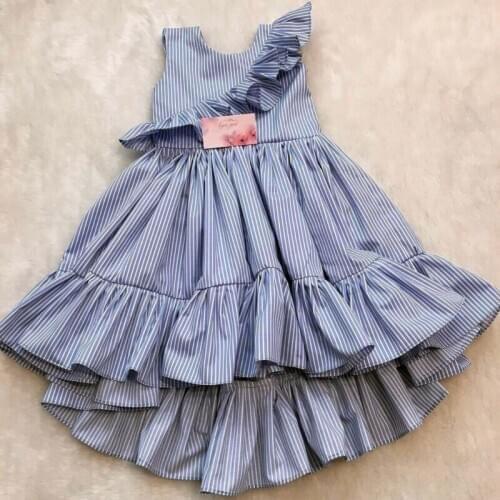 Pudcoco New Arrival Toddler Kid Baby Girl Summer Striped Princess Party Pageant Ruffle Tutu Dress