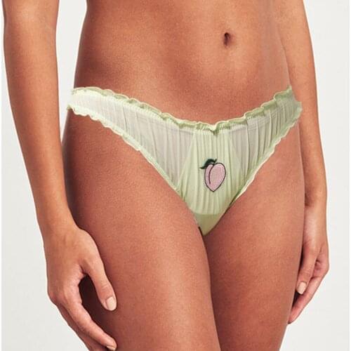 Richkeda Store New 2021 S-XL Women Sexy Panties Lace Underpants Low-waist Panties Fruit Embroidery Perspective