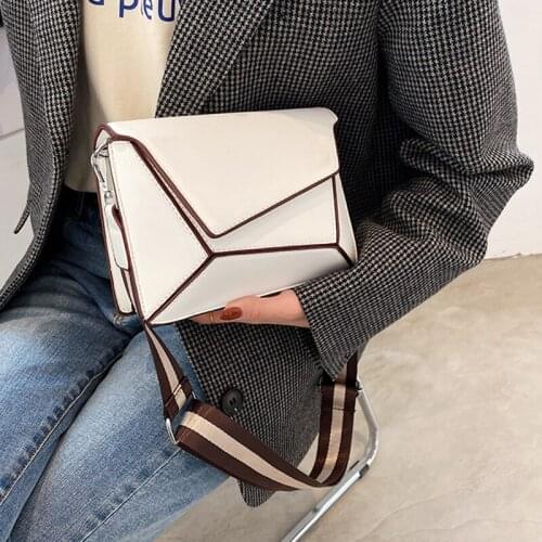 Solid Color Simply Style Good Quality PU Leather Shoulder Crossbody Bag For Women Designer Handbag Wide Strap Messenger Tote Bag