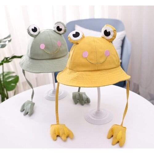 Toddler Kids Cartoon Frog Eye Paw Bucket Hat Sunscreen Wide Brim Fisherman Cap