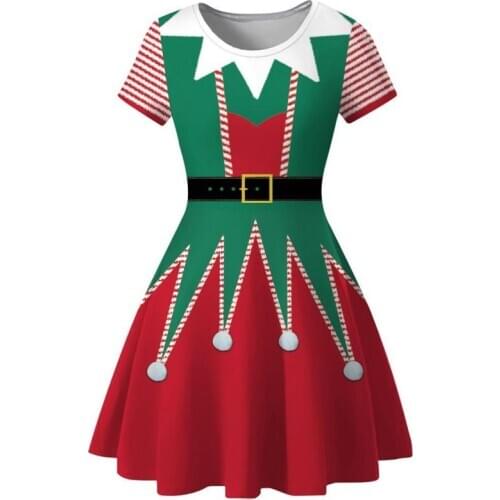 Christmas Dress Ladies Festival Printed Women Snowman Christmas Red Notes Print Vintage Costume Swing Party Dress Office Party