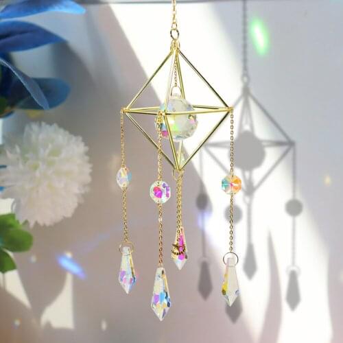 Crystal Windchimes Star Moon Pendant Handmade Sun Light Catcher Garden Sunburst Hanging Modern Prism Home Decor Wind Chime