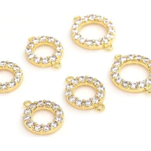 High Quality Inlaid Zircon Copper Charms Round Circle Connector Pendant 6pcs/lot For DIY Jewelry Earrings Finding Accessories