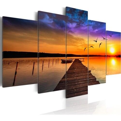 Romantic Lake Home Wall Decoration Landscape Five Piece Set Canvas Printing Drawing Living Room Modern Space Art