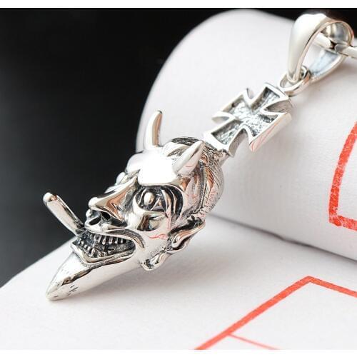 Silver Jewelry Wholesale S925 Sterling Silver Pendant Male And Female Retro Thai Silver Cross Demon Silver Pendant