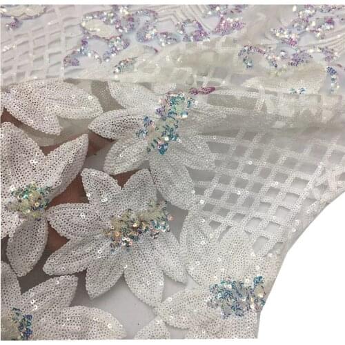 SJ Lace African Tulle Lace Fabric With Sequins 2021 White Latest Lace Fabric High Quality Mesh Lace For Dress Sewing xx3-56