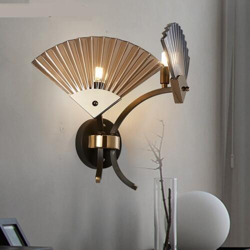 Postmodern wall lamp creative personality bedroom bedside glass fan wall light Chinese style cafe corridor studyl lamp ZA8119