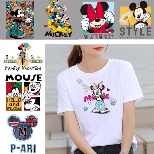 Disney Hot Transfers Sticker Mickey Minnie Mouse Patches Cartoon Iron on Clothing Patch for T-shirt Pants Bag Decration Kid Gift