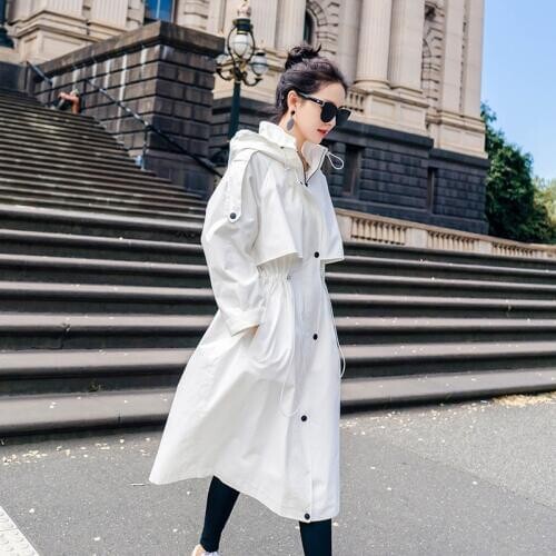 Spring Fashion Temperament England Windbreaker Girls Long Outerwear Female Thin Trench Coat All-match White Loose Coat