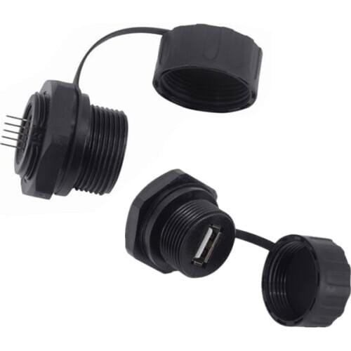 USB Waterproof Connector,Industrial M25 USB 2.0 Type A Female to 5Pin Male Socket Plug Panel Mount with Waterproof/Dust Cap IP68