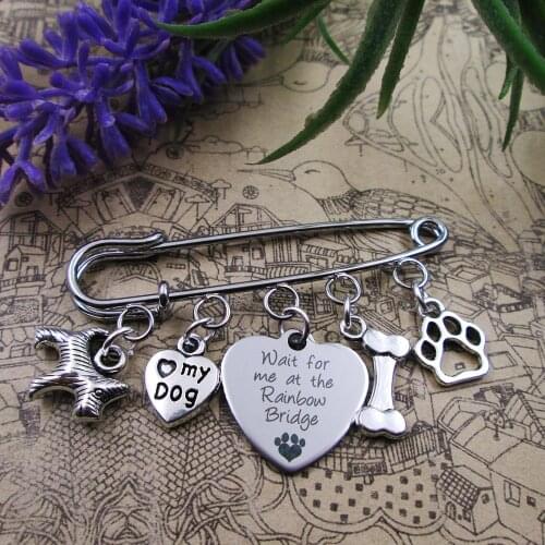 Wait for me at the rainbow bridge love my dog charm brooch silver plated charm brooch gift birthday