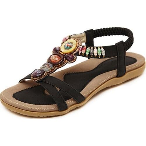 Plus Size Women Sandals Casual Summer Shoes Woman Soft Bottom Beading Flat Sandals Ladies Shoes Sandalias Mujer EU35-42 XKD4019