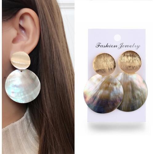 New Fashion Round Shell Clip Earrings Without Piercing Metal Geometric Earrings for Women Gilrs Ladies Statement Jewelry