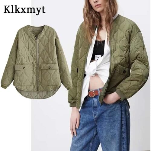 Klkxmyt Za Women Parkas Fashion Double-Sided Wear Thin Jacket Coat Autumn Winter 2021 Vintage Long Sleeve Pockets Parka Jackets