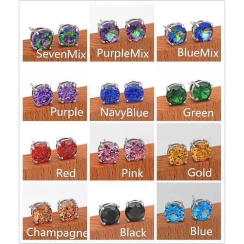 Luxury Stud Earrings for Women White Gold Filled 9mm Round Rainbow Navy Blue Purple Red Party Trendy Earrings Jewelry for Gift