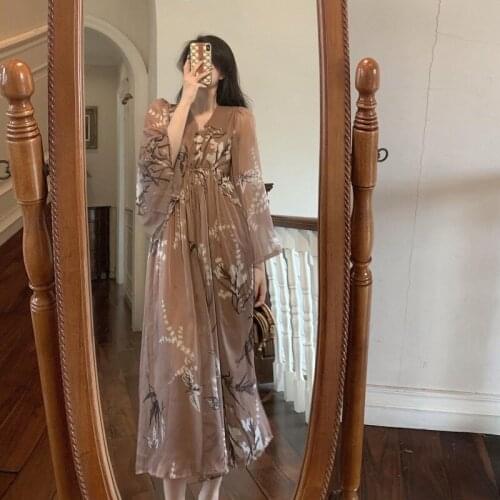 Tea break French dress gentle temperament long skirt backless chiffon skirt careful machine design sense niche spring