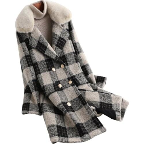Winter Parka Coat Rex Rabbit Lining Mink Collar Women Warm Outerwear LF2117