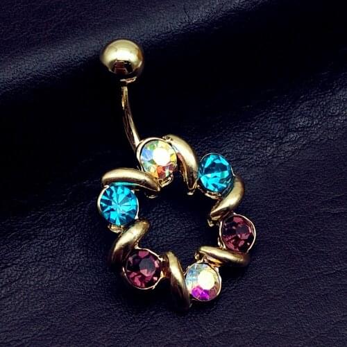 Golden Colorful Garland PendantRhinestone Crystal Sexy navel Belly button Rings Body Fashion Jewelry