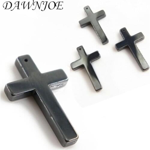 1/5pcs 27x42mm Natural stone Hematite Cross Charms Pendant Non-Magnetic DIY Making Necklace Jewelry Supplies Accessories Finding