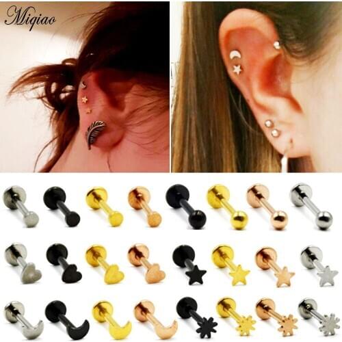 Miqiao 2pcs Sun Moon Lip Nails Heart-shaped Five-planet Ear Bone Nails Inner Teeth Flat Straight Rod Earrings on Sale