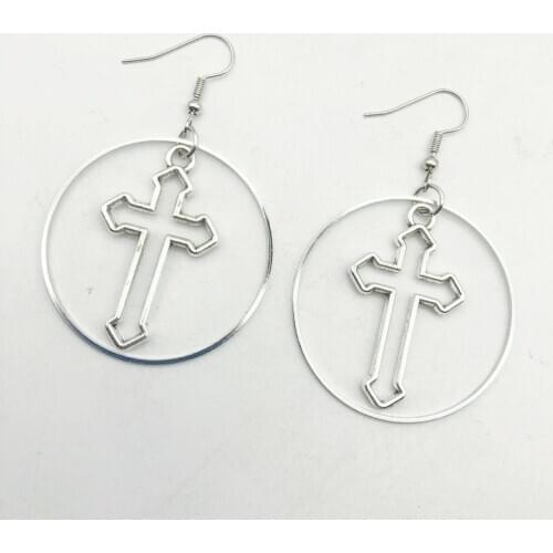 2021 Hot Fashion Handmade Simple Cool Punk Vintage Silver Color Cross Charms Drop Earrings Jewelry best Gift For Women girls