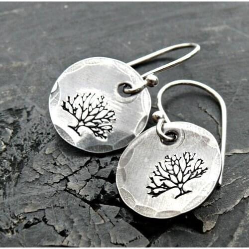 2021 Wholesale Cross-border European and American New Concave Beveled Retro Tree of Life Geometric Earrings Ear Hooks