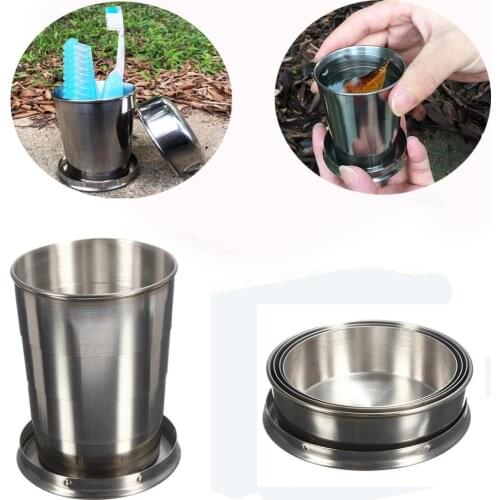 240ml Silver Stainless Steel Portable Travel Camping Cups Folding Cup Telescopic Collapsible Cup