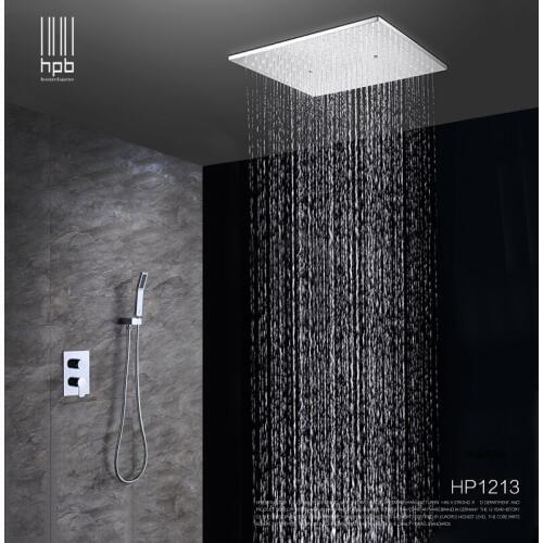 40*40cm Bathroom Rainfall Shower Faucet with with Hand Shower for Hot and Cold Thermostat Shower Set Brass Chrome Wall Mounted