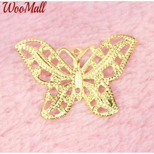 50Pcs Gold Butterfly Filigree Connectors Metal Crafts 32x23mm For Jewelry Making DIY Accessories Charm Pendant