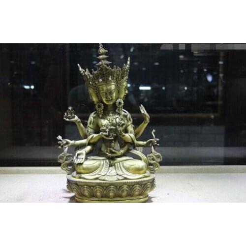 Fast shipping USPS to USA S3196 Tibet Brass Copper 4 Head 8 Arms Namgyalma Ushnishavijaya Guan Yin Buddha Statue