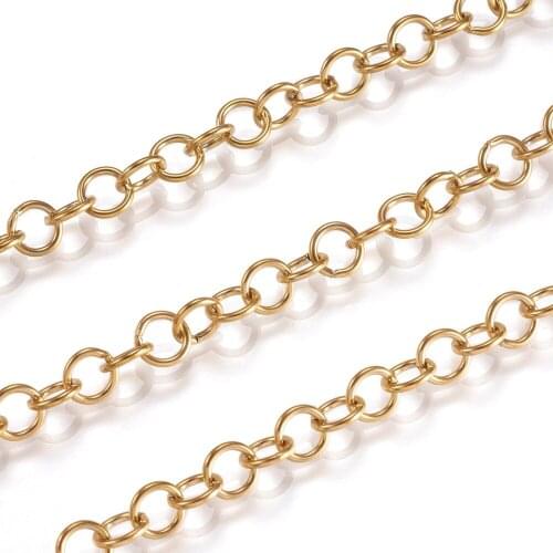 20m/roll 5x0.8mm Unwelded 304 Stainless Steel Cable Chains with Spool Golden Color for DIY Jewelry Making Accessories