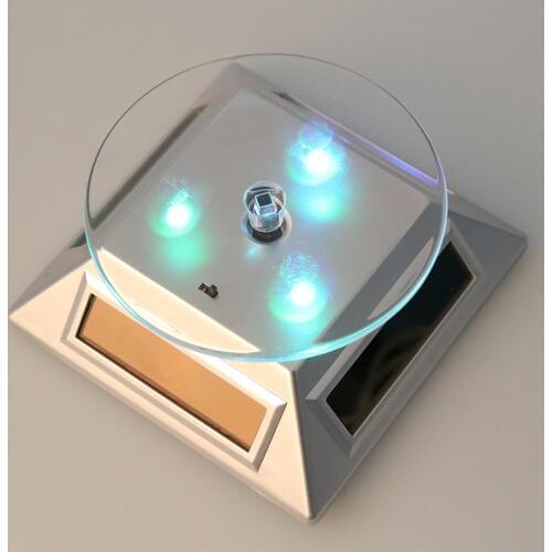 3LED Color Change 360 Degree Solar Showcase Turntable Rotating Watch Jewelry Display Stand Display Case Gold/Silver/White/Black