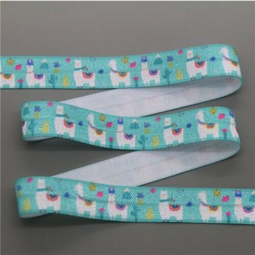 DHK 5/8'' 10yards alpaca cac printed Fold Elastic FOE stretch ribbon hairbow headwear headband DIY B1716