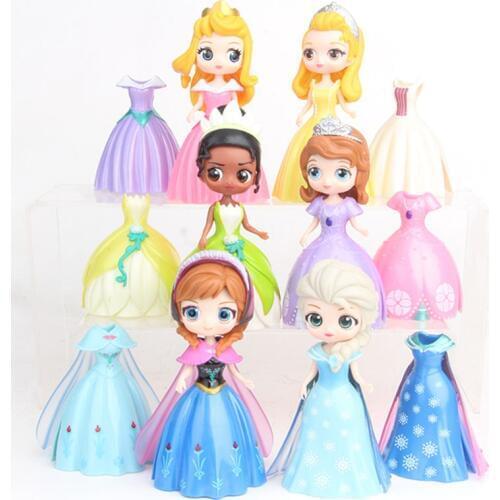 Disney Princess Dress Can Change Elsa Anna Sofia Magic Clip Dolls Action Figures Tiana Aurora Figurines Kids Toys For Girls 10cm