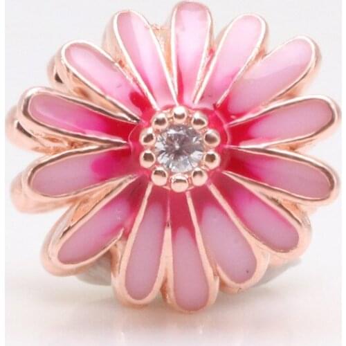 DoDoFly Authentic 925 Sterling Silver Rose gold pink daisy flowers Beads Fit Original Bracelet Pendant DIY Jewelry Charms Gift