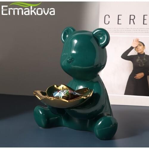 ERMAKOVA 3D Ceramic Bear Figurine Home Decoration Animal Statue Keys Storage Shelf Modern Room Sculpture Table Decor Statues