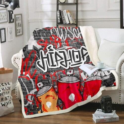 Graffiti Flannel Blanket Hip Hop Plush Blanket Graphic Sherpa Blanket Wall Urban Street Art Throw Blanket Cartoon Blanket
