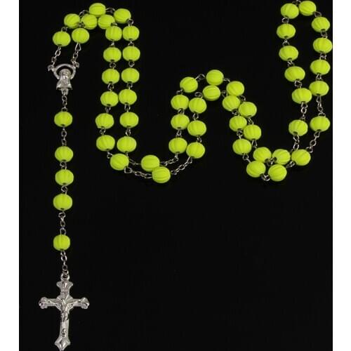 Catholic Rosary Mary Charm Rosary Necklace 8mm Color Acrylic Pearl Lady Cross Pendant Necklace Angel Jewelry.48pcs