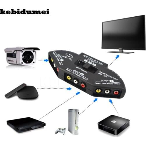 Kebidumei Wholesale Price Black Selector 3 Ports Video Game Switch Cable AV RCA