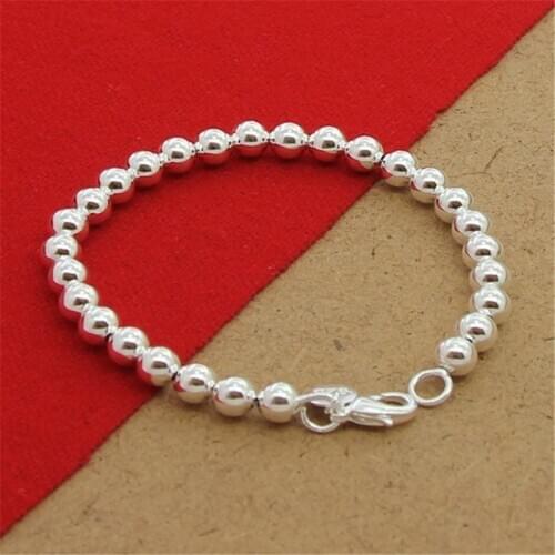 Classic 925 Sterling Silver Bracelet 6MM8 Inch Prayer Beads Bracelet For WomenS Party Charm Jewelry Gift