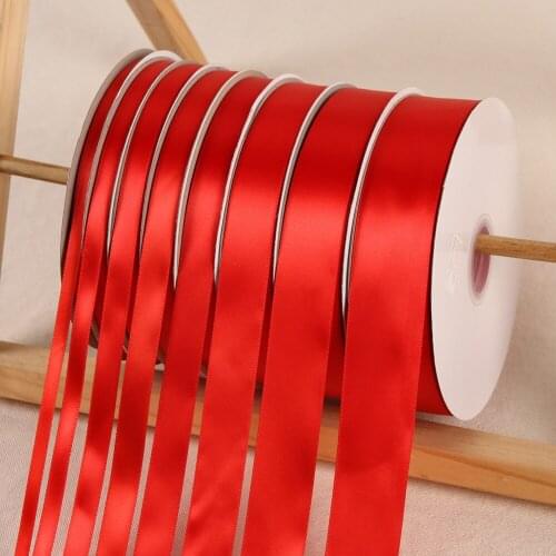 Red Color 100Yards/Roll Polyester Ribbon Satin Fabric Ribbon Wedding Christmas New Year Sewing Fabric Hair Bow Hand DIY Material