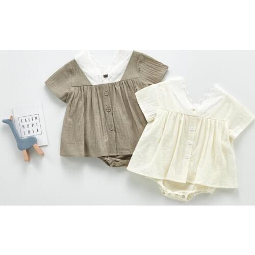 Summer 2020 Korean lace baby Romper V-neck baby girls jumpsuit short sleeve Japanese Clothes for 0-3 Years