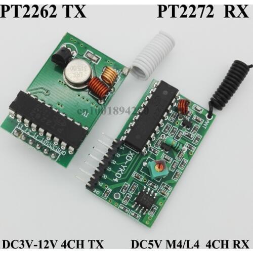 RF Transmitter Receiver Modules System 4CH Encoding Receiver Transmitter Module PT2262 PT2272 Momentary Latched