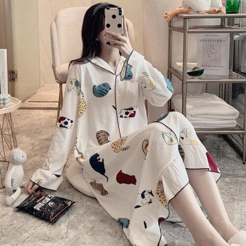 Lovely Cat Cartoon Print Girl Nightgown Cotton Pajamas Ladies Pullover Half Sleeve Dress Flounty Loose Casual Nightdress