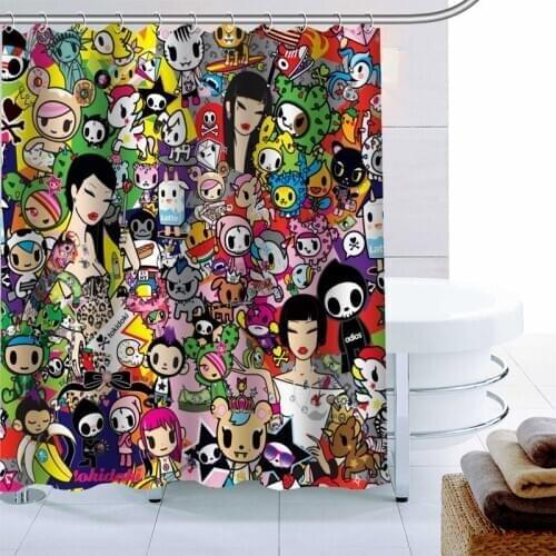 New Arrival Tokidoki Cartoon Shower Curtain 12 Hook Polyester Fabric 3D Printing Bathroom Curtain Waterproof Bath Curtain Decor