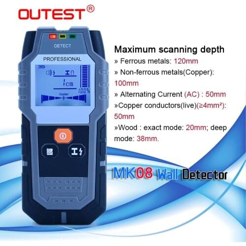 OUTEST Stud finder detector 120mm metal detctor rebar/copper tube AC /wood/Copper wire wall scanner LCD backlight sensor