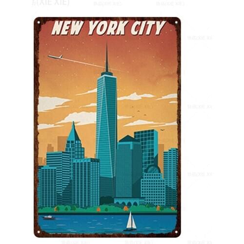 Retro City New York Classic Vintage Tin Sign Metal Plate Iron Poster Wall Bar Pub Club Restaurant Home Art Craft custom Decor